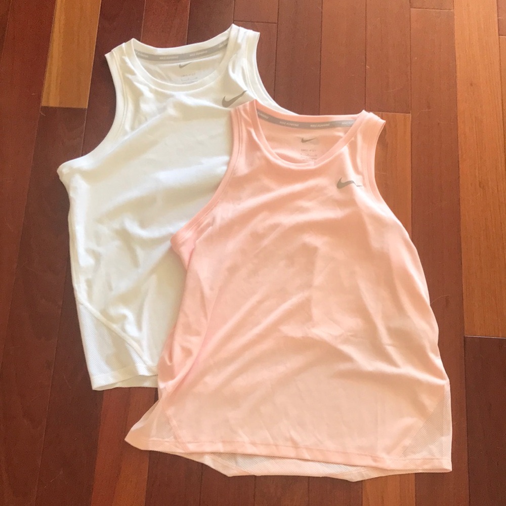 🏃‍♀️ Two! Nike Pink and White Dri-FIT Tank Tops